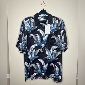 Tommy Bahama Black and Blue Leaf Print Shirt